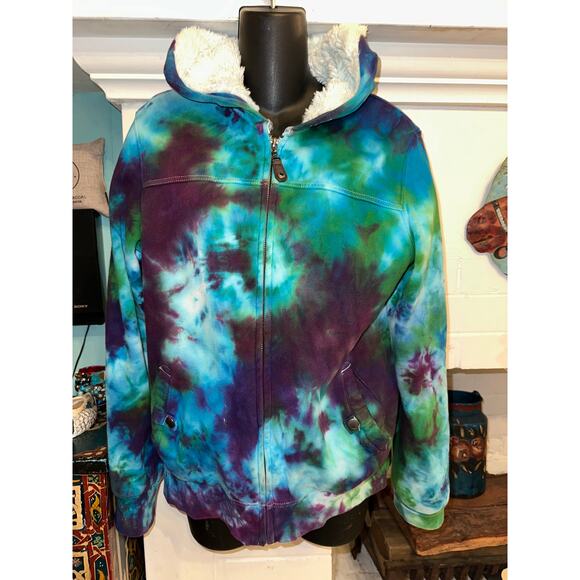 SUPER WARM COZY TIE DYE FAUX FUR LINED HOODIE M - Picture 4 of 10